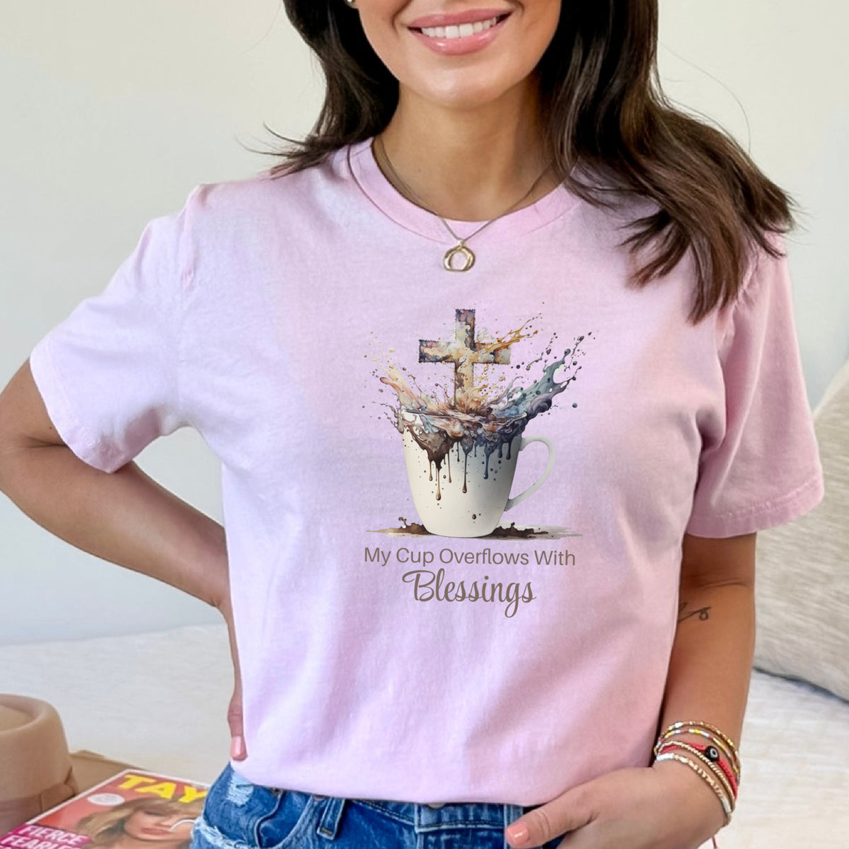 My Cup Overflows With Blessings - Women's Christian T-Shirt